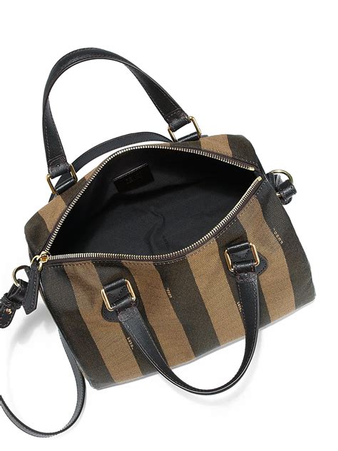 Fendi Pequin Stripe Small Boston Bag, Tobacco 